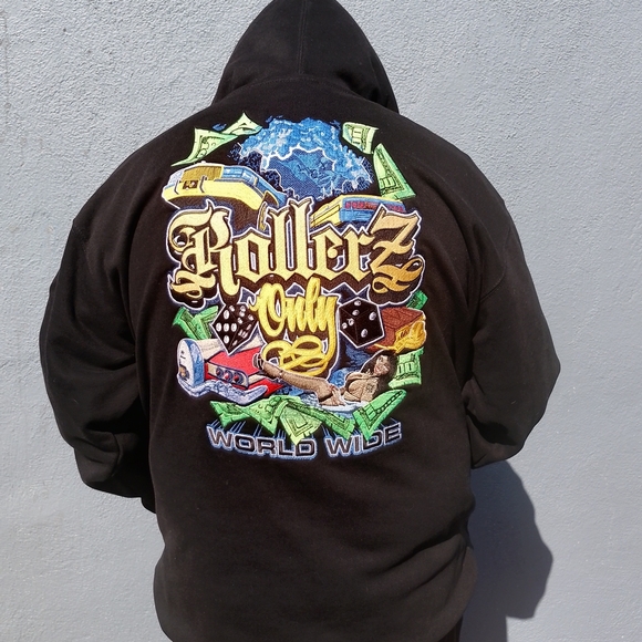 Pro Club 13oz Black Hoodie Rollerz Only Low Rider Club - Picture 4 of 7